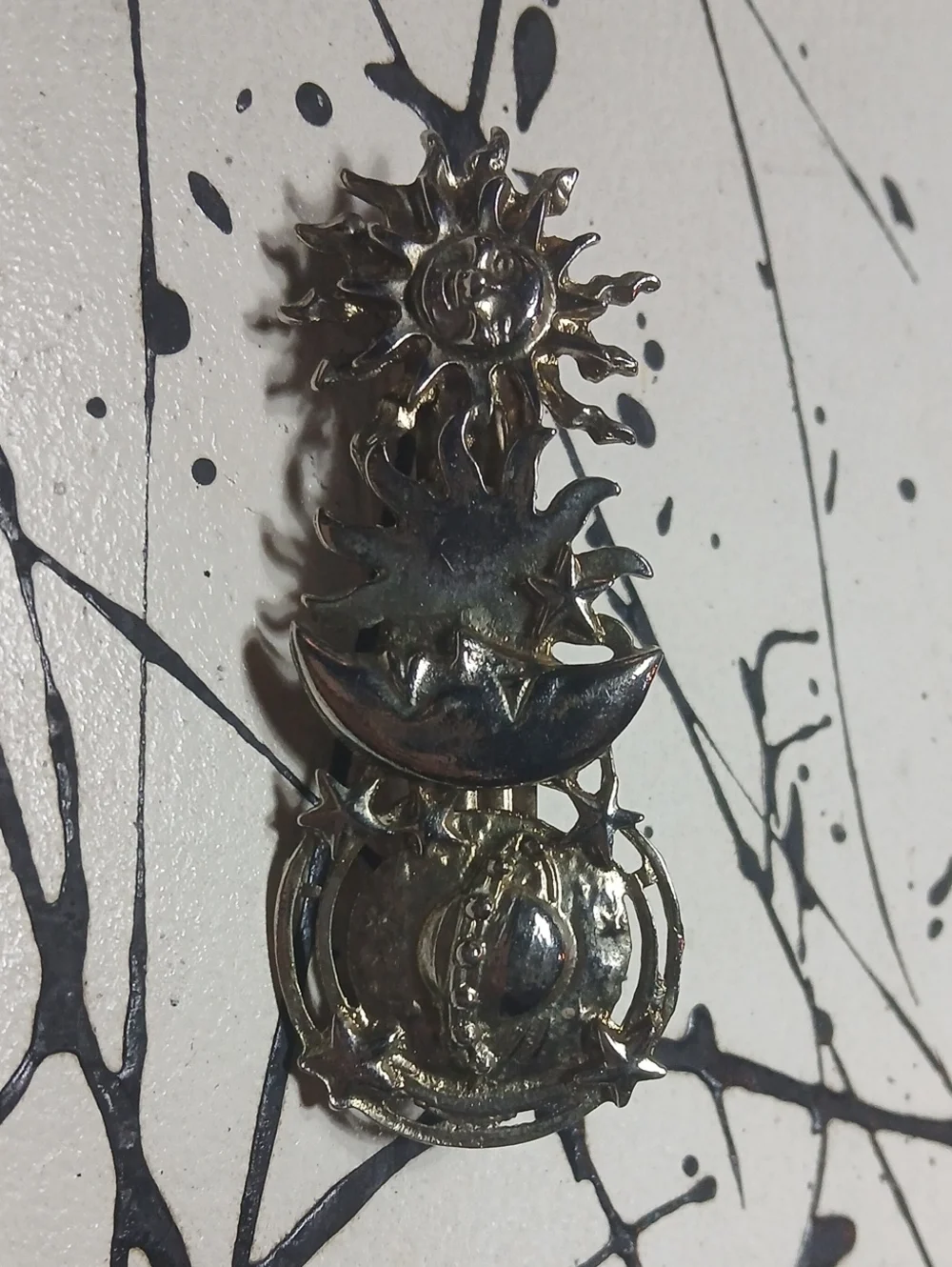 Celestial Sun Moon Planet Silver Tone Hair Clip
